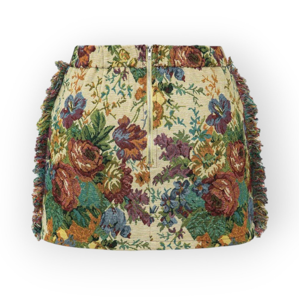 Micas Jacquard Frayed Floral Print Pocket Mini Skirt – XL - Picture 3 of 6